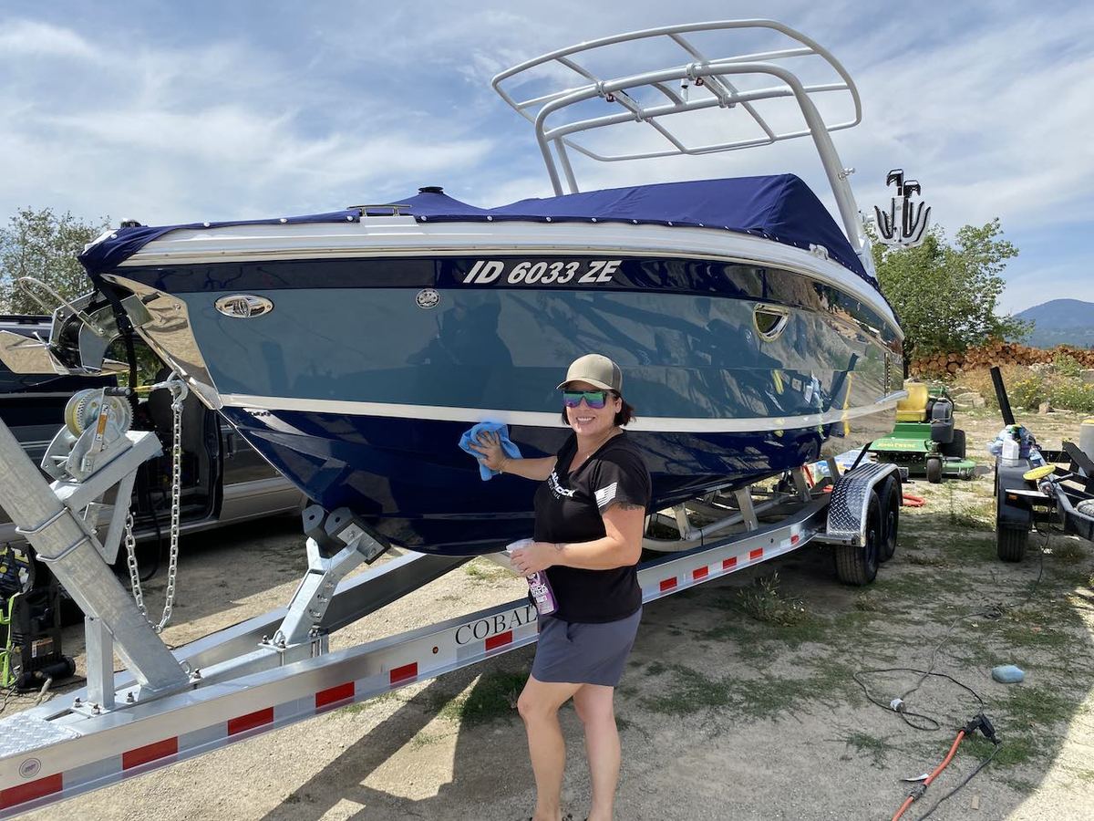 Boat detailed and polished lakeside by Black Rock Mobile Detailing near Sandpoint, Idaho